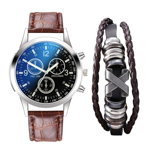 GUSTAVE Wrist Watches for Men And Bracelet Set - Elegant Leather Band Watch & Matching Braided PU Bracelet Father's Day Gift Birthday Gifts for Men, Black Dial and Brown Strap GUSTAVE Wrist Watches for Men And Bracelet Set - Elegant Leather Band Watch & Matching Braided PU Bracelet Father's Day Gift Birthday Gifts for Men, Black Dial and Brown Strap